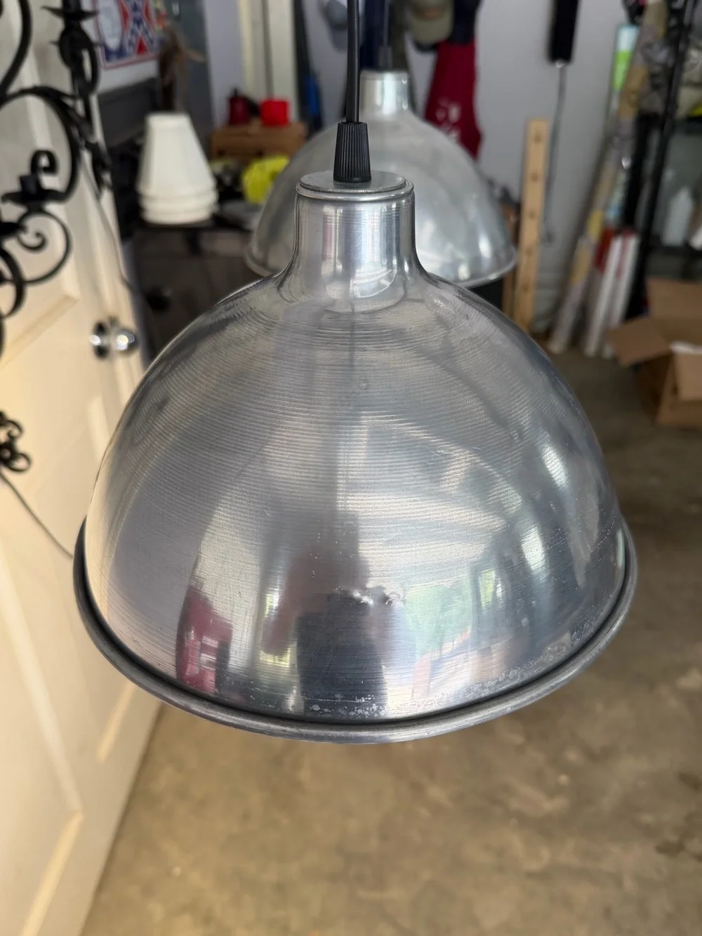 Pair of Industrial Silver Metal Dome Plug-in Pendant Light 16’ cord